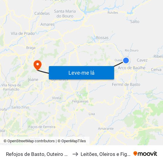 Refojos de Basto, Outeiro e Painzela to Leitões, Oleiros e Figueiredo map