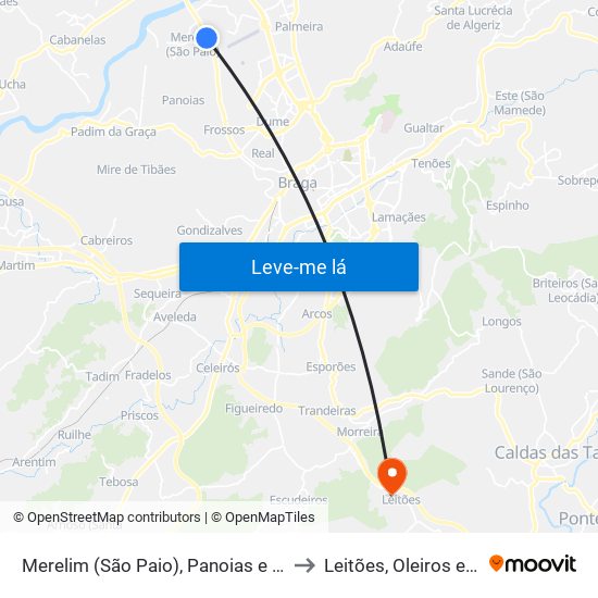 Merelim (São Paio), Panoias e Parada de Tibães to Leitões, Oleiros e Figueiredo map