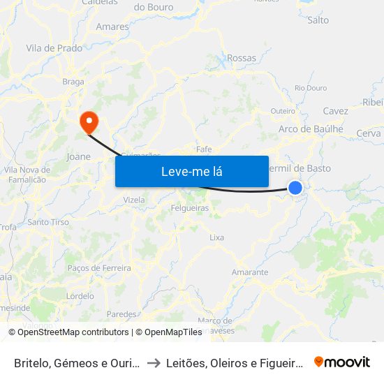 Britelo, Gémeos e Ourilhe to Leitões, Oleiros e Figueiredo map