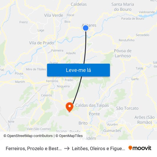 Ferreiros, Prozelo e Besteiros to Leitões, Oleiros e Figueiredo map