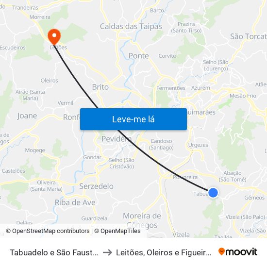 Tabuadelo e São Faustino to Leitões, Oleiros e Figueiredo map