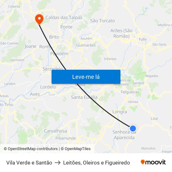 Vila Verde e Santão to Leitões, Oleiros e Figueiredo map