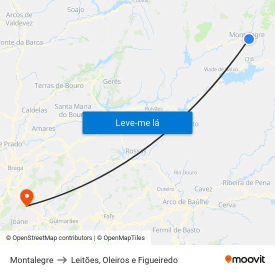 Montalegre to Leitões, Oleiros e Figueiredo map