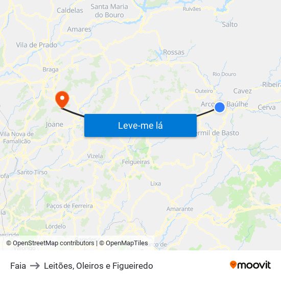 Faia to Leitões, Oleiros e Figueiredo map