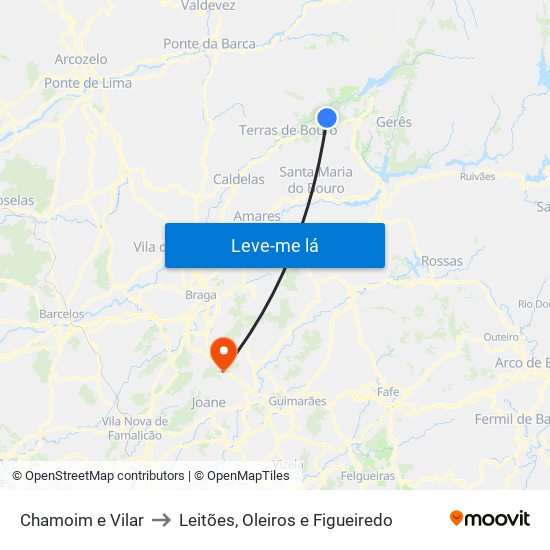 Chamoim e Vilar to Leitões, Oleiros e Figueiredo map