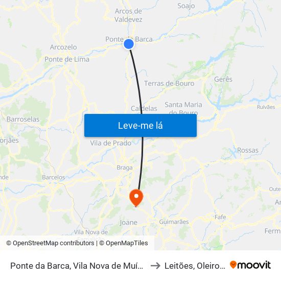 Ponte da Barca, Vila Nova de Muía e Paço Vedro de Magalhães to Leitões, Oleiros e Figueiredo map