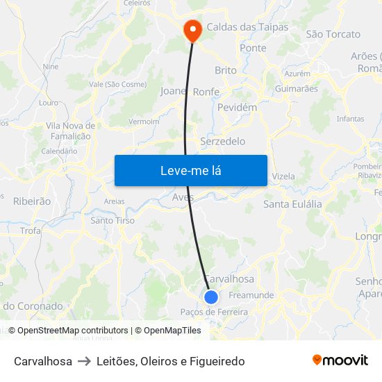 Carvalhosa to Leitões, Oleiros e Figueiredo map