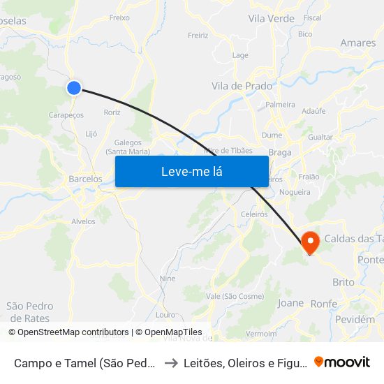 Campo e Tamel (São Pedro Fins) to Leitões, Oleiros e Figueiredo map
