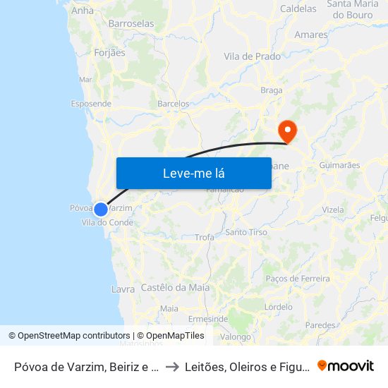 Póvoa de Varzim, Beiriz e Argivai to Leitões, Oleiros e Figueiredo map