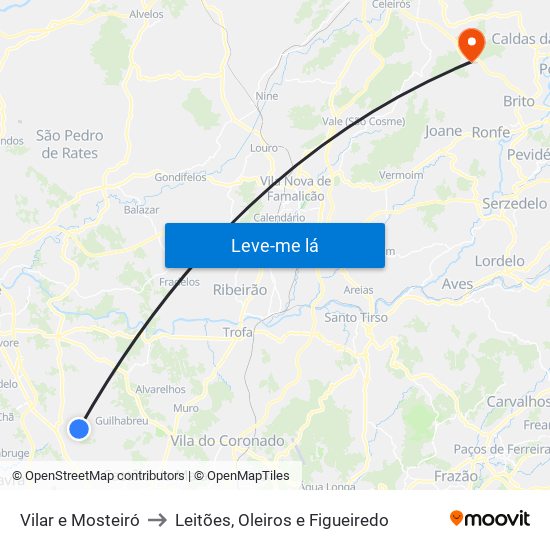 Vilar e Mosteiró to Leitões, Oleiros e Figueiredo map