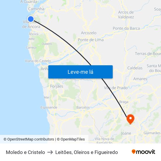 Moledo e Cristelo to Leitões, Oleiros e Figueiredo map