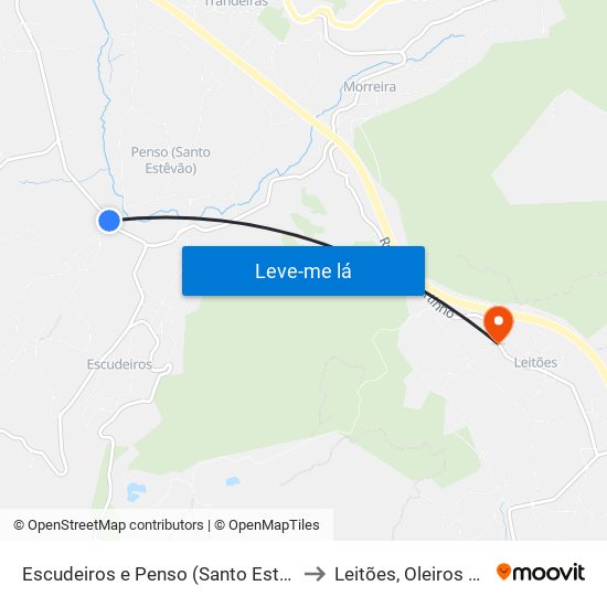 Escudeiros e Penso (Santo Estêvão e São Vicente) to Leitões, Oleiros e Figueiredo map