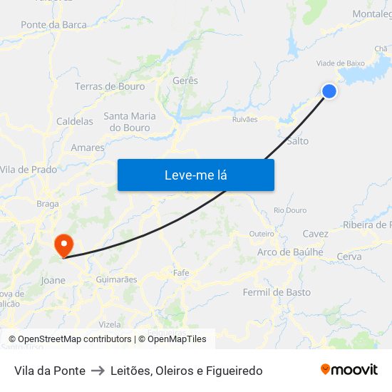 Vila da Ponte to Leitões, Oleiros e Figueiredo map