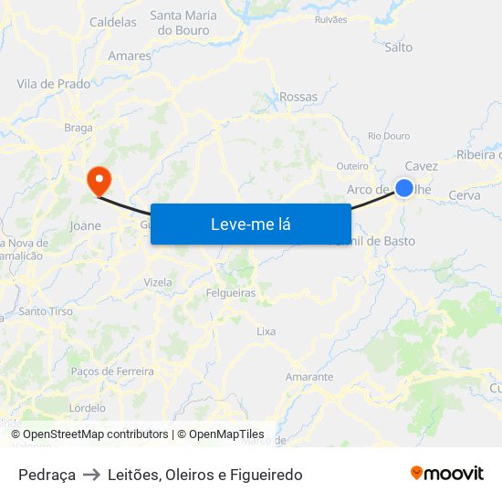 Pedraça to Leitões, Oleiros e Figueiredo map