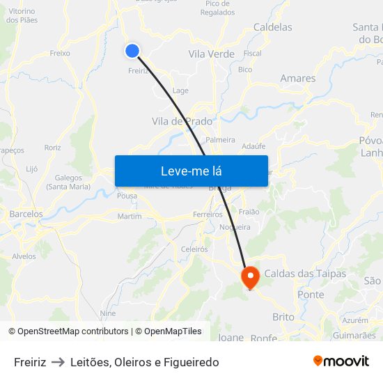 Freiriz to Leitões, Oleiros e Figueiredo map