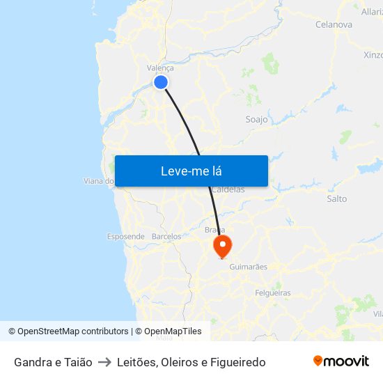 Gandra e Taião to Leitões, Oleiros e Figueiredo map