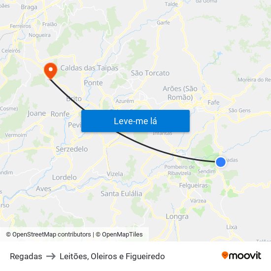 Regadas to Leitões, Oleiros e Figueiredo map