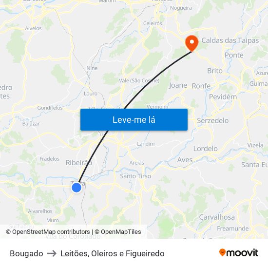 Bougado to Leitões, Oleiros e Figueiredo map