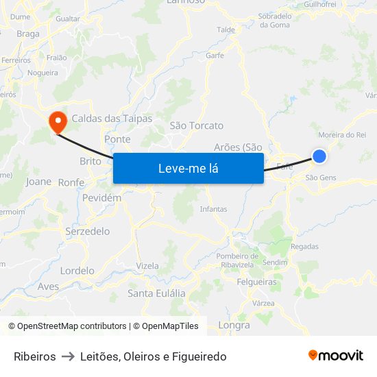 Ribeiros to Leitões, Oleiros e Figueiredo map