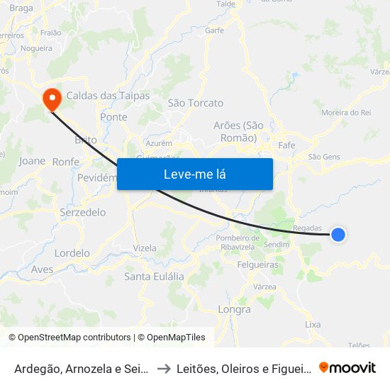 Ardegão, Arnozela e Seidões to Leitões, Oleiros e Figueiredo map