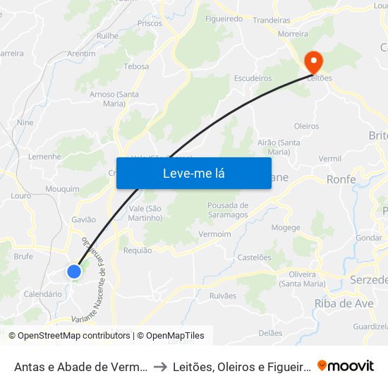 Antas e Abade de Vermoim to Leitões, Oleiros e Figueiredo map