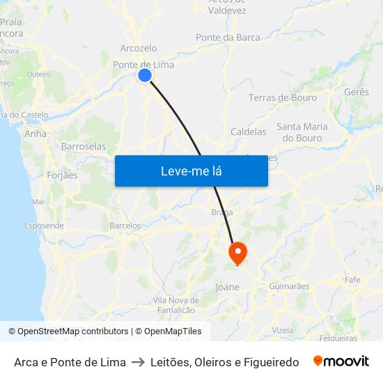 Arca e Ponte de Lima to Leitões, Oleiros e Figueiredo map