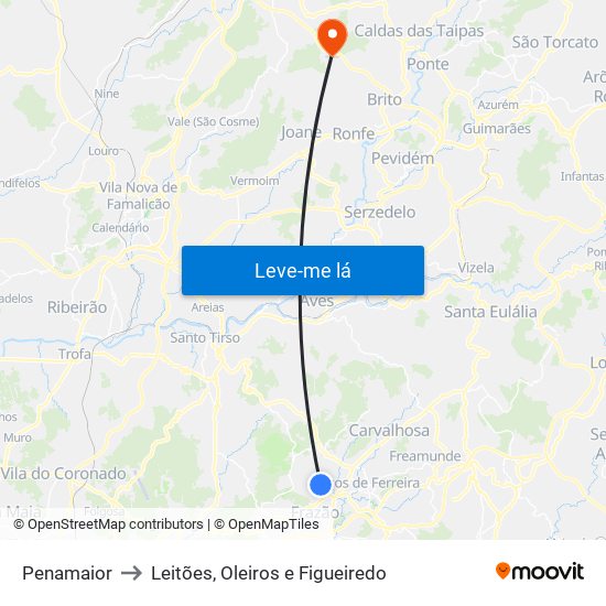 Penamaior to Leitões, Oleiros e Figueiredo map