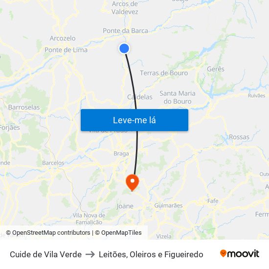 Cuide de Vila Verde to Leitões, Oleiros e Figueiredo map