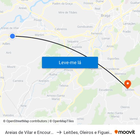 Areias de Vilar e Encourados to Leitões, Oleiros e Figueiredo map