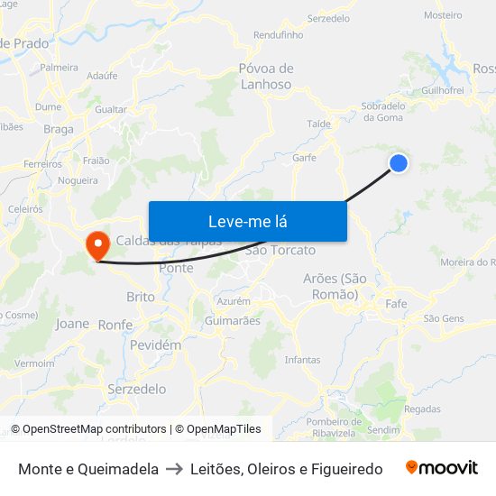 Monte e Queimadela to Leitões, Oleiros e Figueiredo map