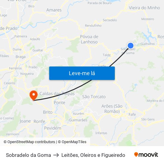 Sobradelo da Goma to Leitões, Oleiros e Figueiredo map