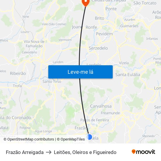 Frazão Arreigada to Leitões, Oleiros e Figueiredo map