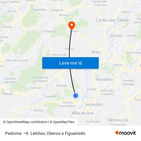 Pedome to Leitões, Oleiros e Figueiredo map