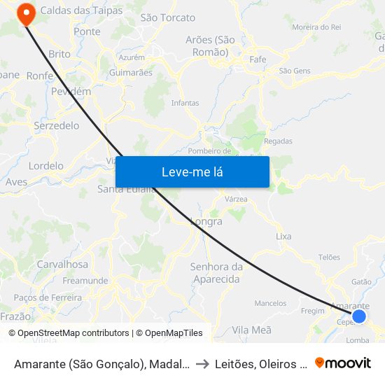 Amarante (São Gonçalo), Madalena, Cepelos e Gatão to Leitões, Oleiros e Figueiredo map