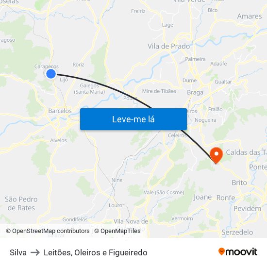 Silva to Leitões, Oleiros e Figueiredo map