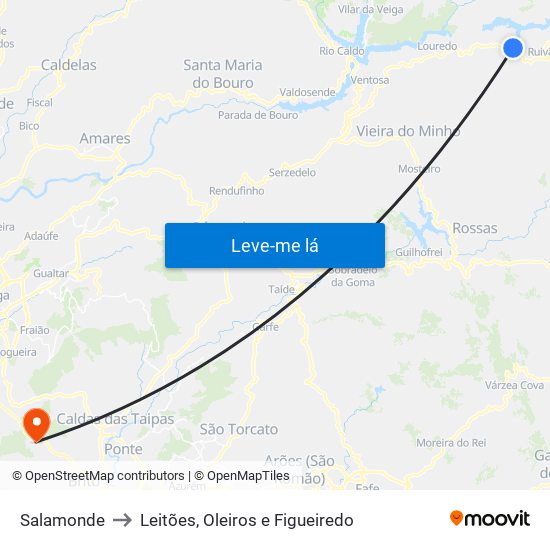 Salamonde to Leitões, Oleiros e Figueiredo map