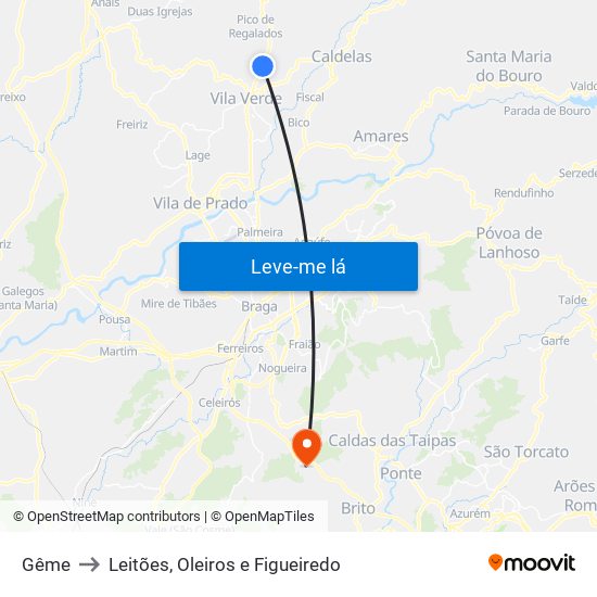 Gême to Leitões, Oleiros e Figueiredo map