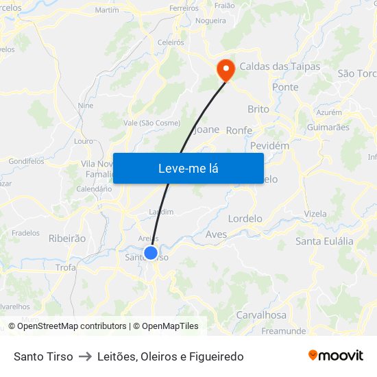 Santo Tirso to Leitões, Oleiros e Figueiredo map
