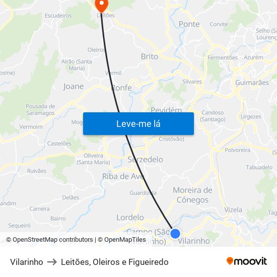 Vilarinho to Leitões, Oleiros e Figueiredo map