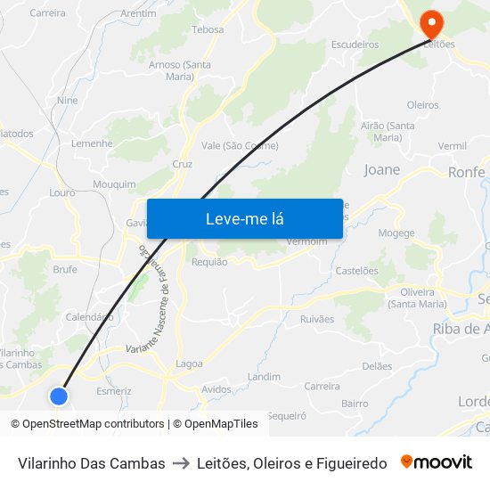 Vilarinho Das Cambas to Leitões, Oleiros e Figueiredo map