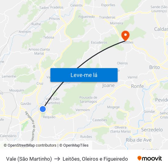 Vale (São Martinho) to Leitões, Oleiros e Figueiredo map