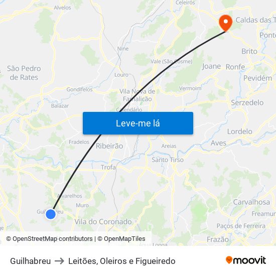 Guilhabreu to Leitões, Oleiros e Figueiredo map