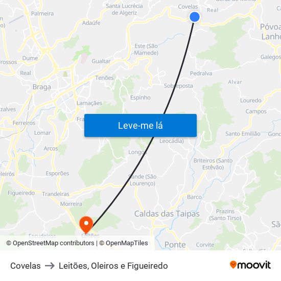 Covelas to Leitões, Oleiros e Figueiredo map