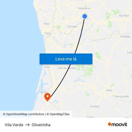 Vila Verde to Oliveirinha map