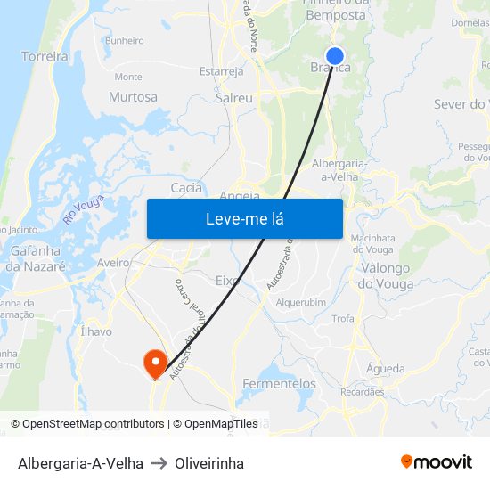Albergaria-A-Velha to Oliveirinha map