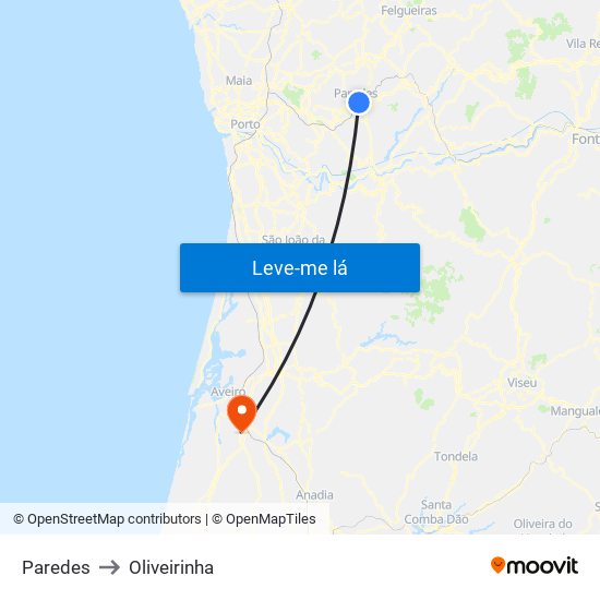 Paredes to Oliveirinha map