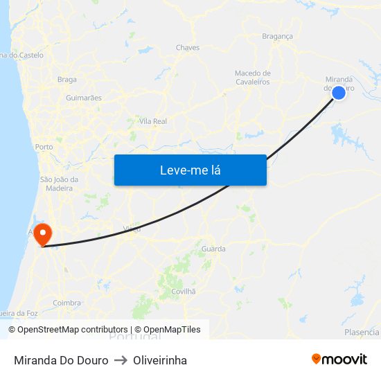 Miranda Do Douro to Oliveirinha map