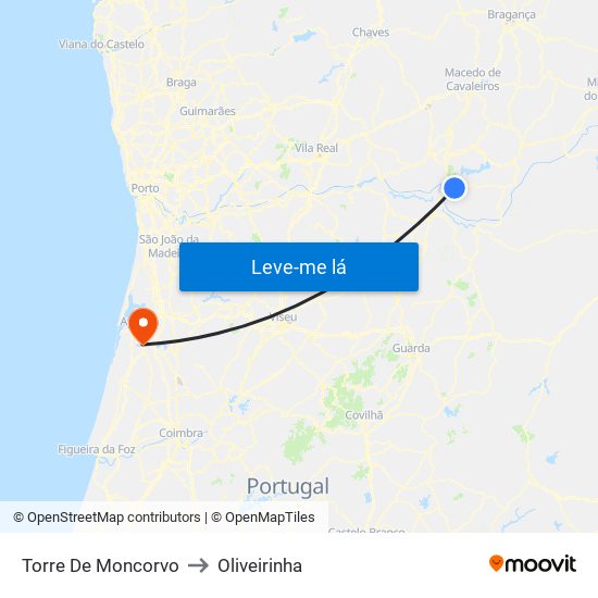 Torre De Moncorvo to Oliveirinha map