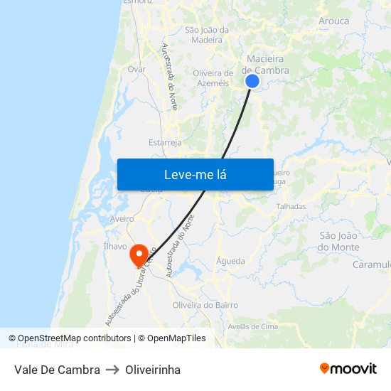 Vale De Cambra to Oliveirinha map
