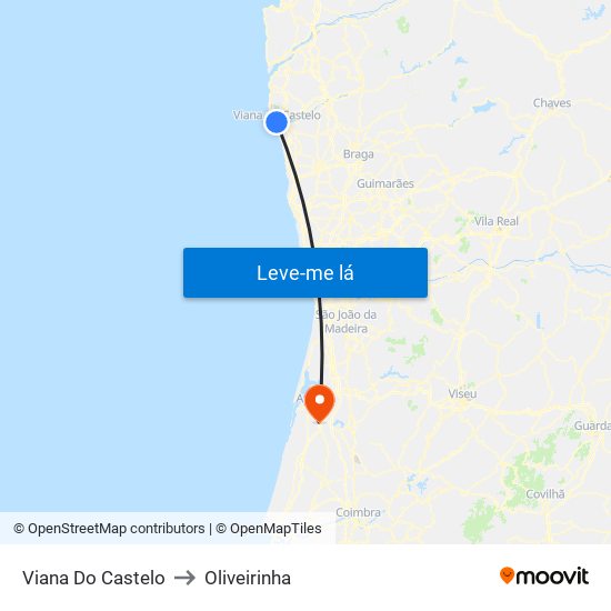 Viana Do Castelo to Oliveirinha map